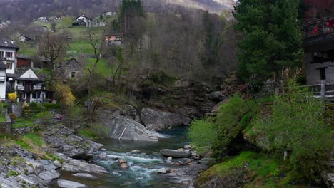 val verzasca in switzerland, a river in a classic alpine valley beautiful and picturesque, homely houses, green vegetation and trees