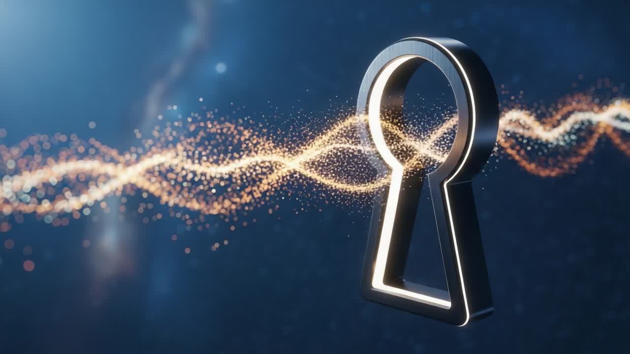 Exploring the Mysteries of the Cosmos: An Illuminated Keyhole Surrounded by Flowing Particles and Light Waves in a Celestial Scene