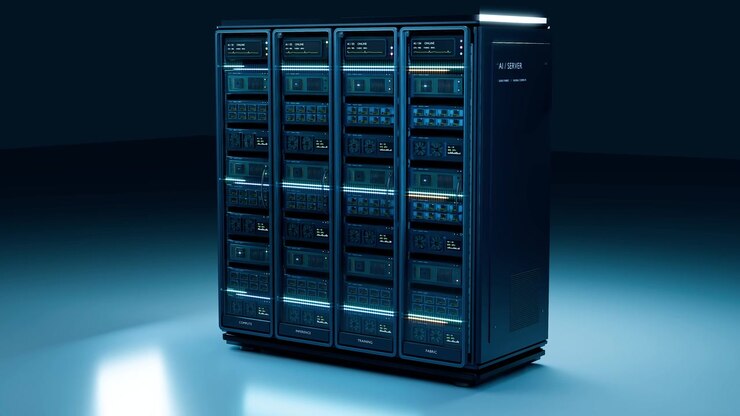 Artificial Intelligence Server Rack Futuristic Data Center Cloud Supercomputer Machine Learning