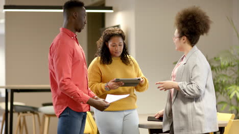 casual diverse businesspeople in meeting room in office, slow motion with copy space