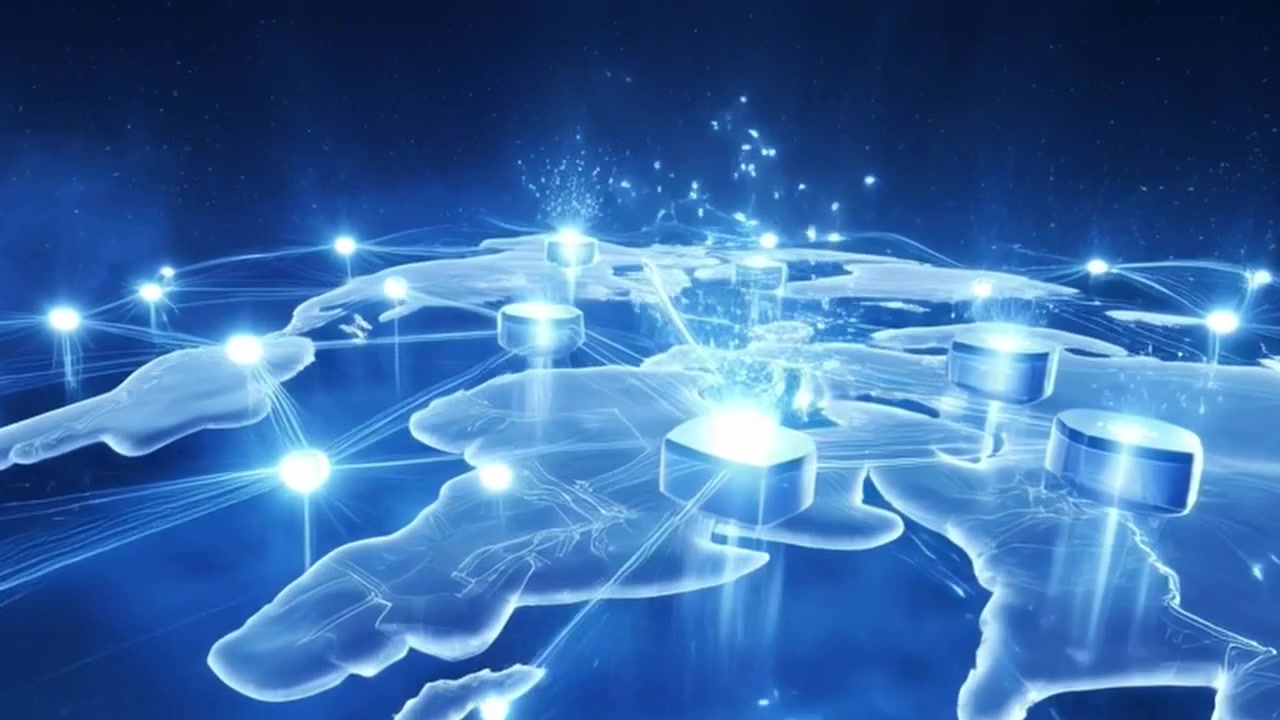 輝くデータネットワーク接続を持つデジタル世界地図