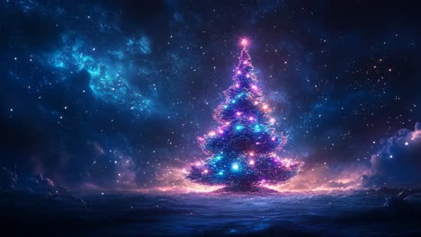 glowing christmas tree in a cosmic night sky