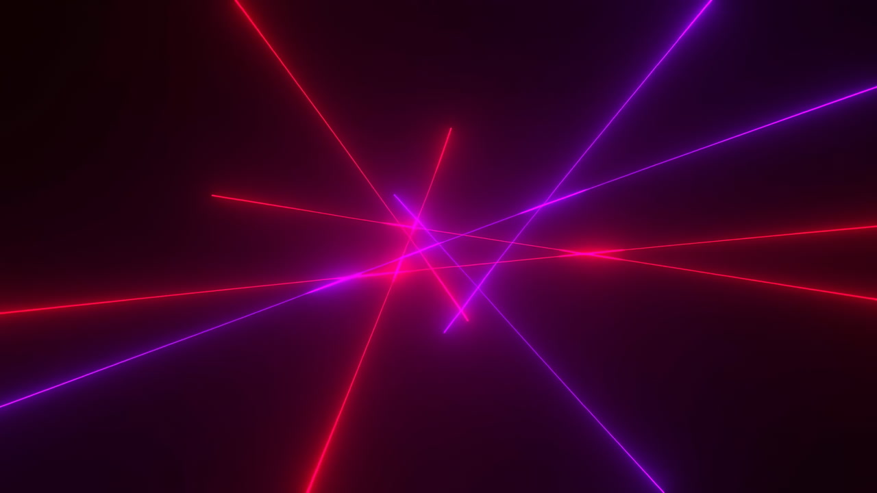 Intersecting Laser Beams Slice Darkness, Red And Purple Neon Lines Cross In High Energy Club Style, Dynamic