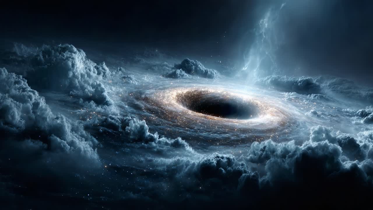 A Stunning Visual Representation of a Black Hole Surrounded by Cosmic Clouds, Capturing the Mysterious Depths of Space and the Theoretical Forces at Play