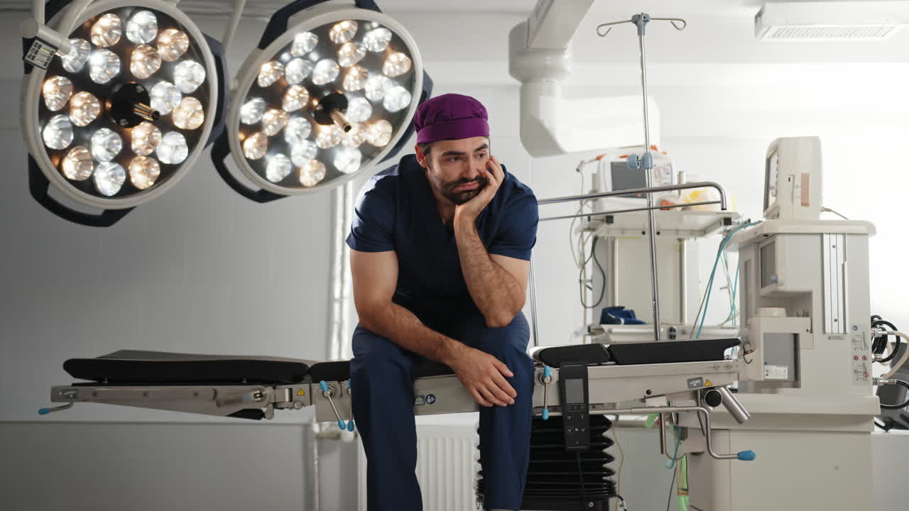 Tired surgeon in operating room