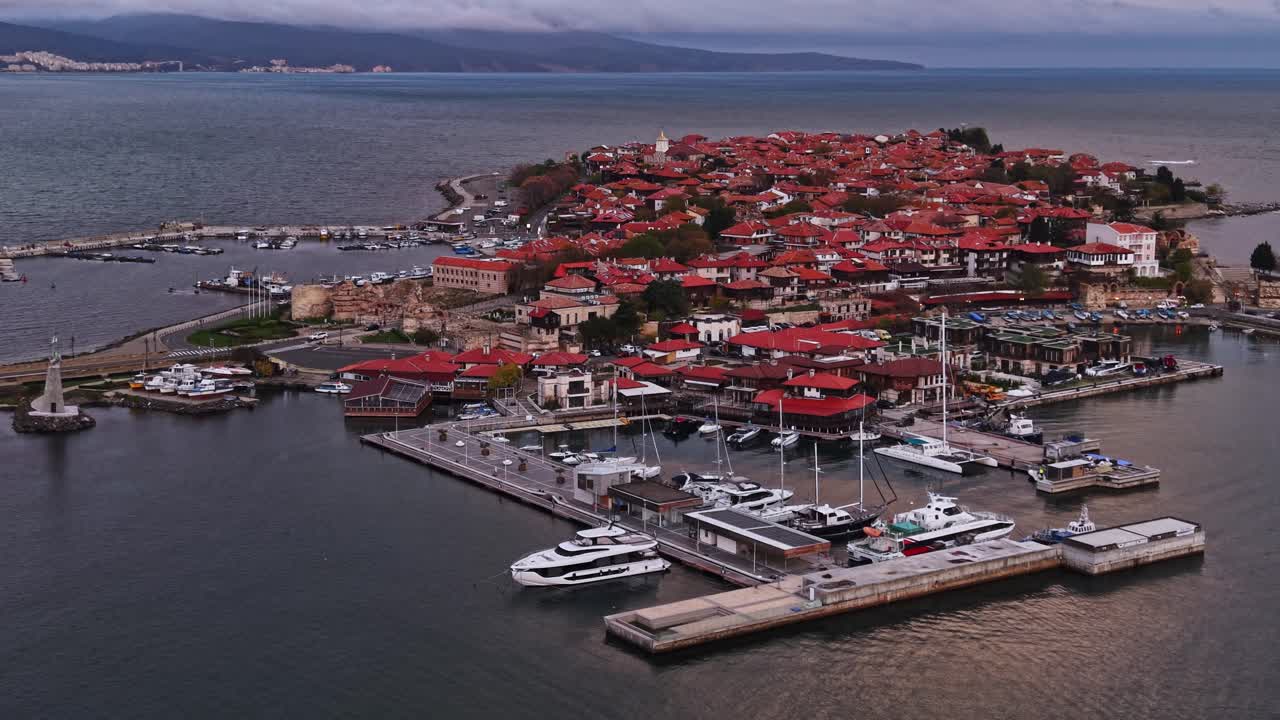 Explore the historic coastal town of Nesebar in Bulgaria from above