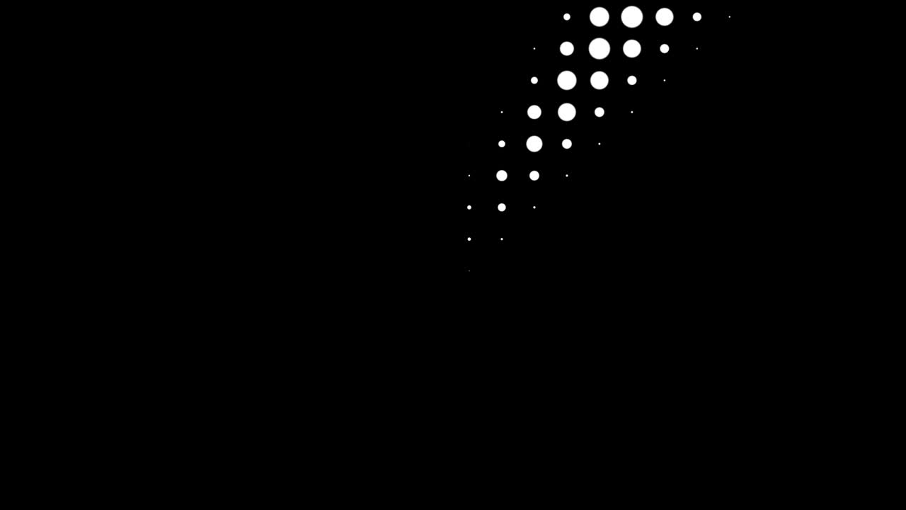 Seamless halftone white dots appear and disappear in the form of a searchlight at black background