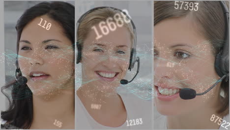 animación de la red de convección sobre personas de negocios que usan auriculares telefónicos