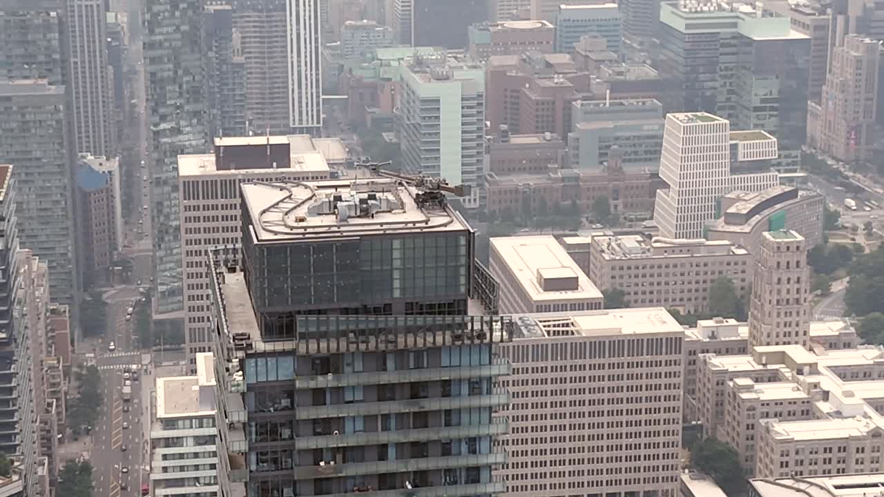 4K drone shot of Heavy Willdfire Smoke over Toronto Canada in July 2025