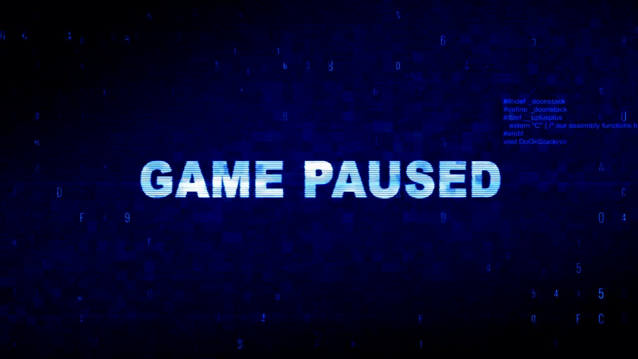 juego pauso texto ruido digital sacudida glitch distorsión efecto error animación.