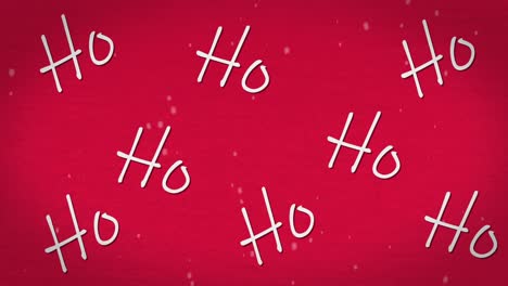 Multiple-Ho-text-and-snow-falling-against-red-background-