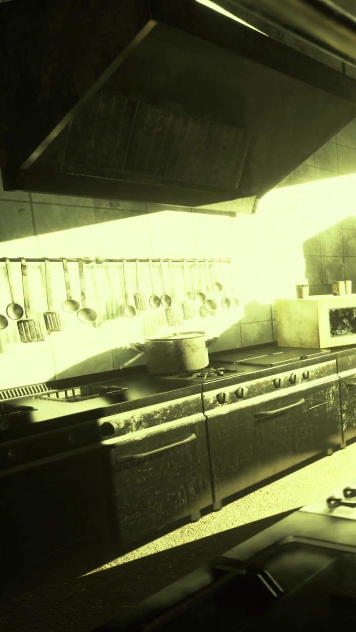 Scena di cucina con utensili ed elettrodomestici in piena luce