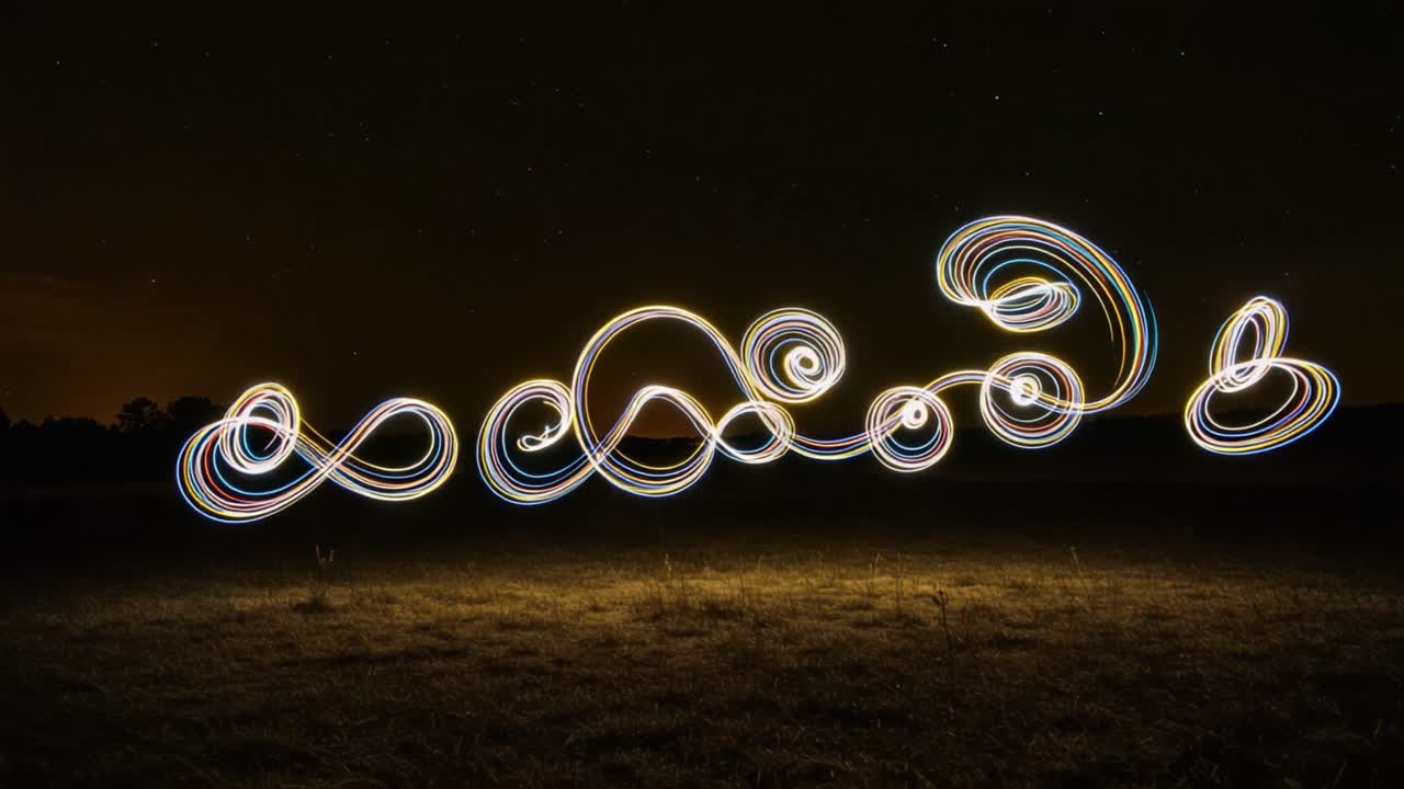 A Captivating Display of Light Trails: Swirling Patterns Illuminate the Night Sky in an Artistic Dance of Color and Motion