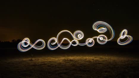 a captivating display of light trails: swirling patterns illuminate the night sky in an artistic dance of color and motion