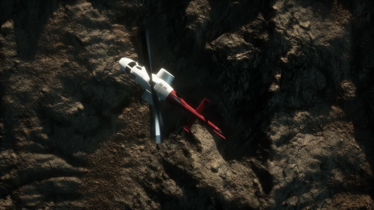 바위 사막 위 의 느린 움직임 의 헬리 ⁇ 터