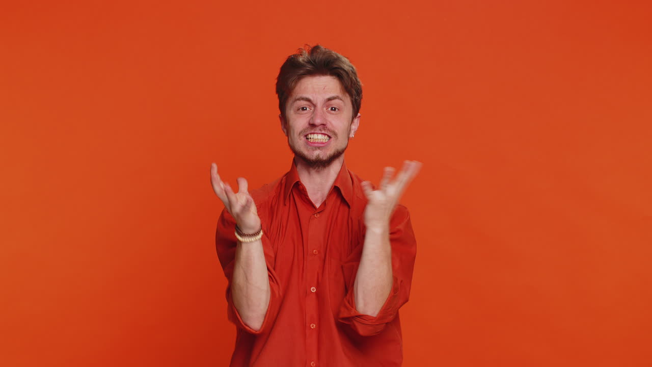 Irritated angry caucasian man screams from stress tension problems shock rage nervous quarrel