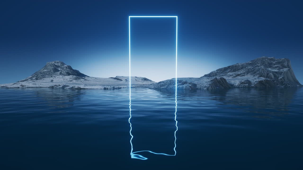 Glowing lines and water surface, 3d rendering.