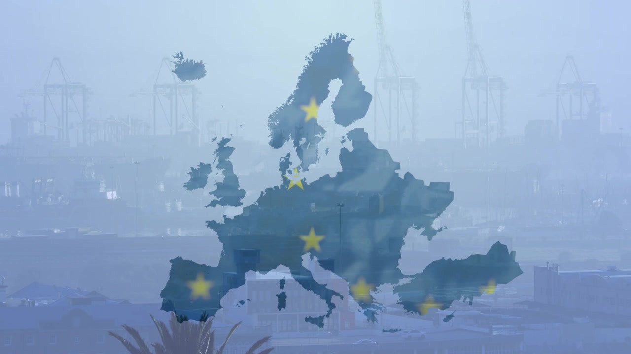 Ved start bølger et blåt kort med pulserende gule stjerner og faldende streger, der fremhæver havne