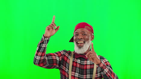 funky, face and black man pointing on a green