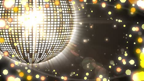 Animation-of-retro-mirror-disco-ball-and-christmas-fairy-lights-flickering