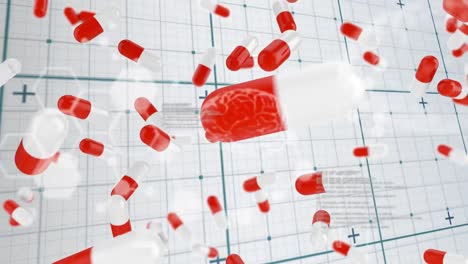 animation of pills and human brain over data processing