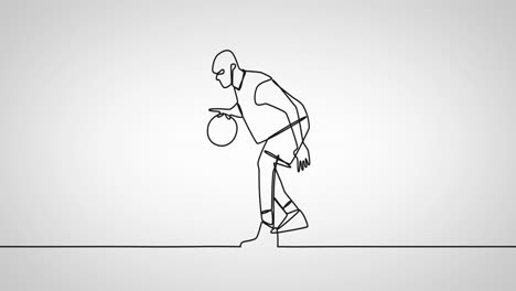 animatie van een tekening van een mannelijke basketbalspeler met een bal op een witte achtergrond.