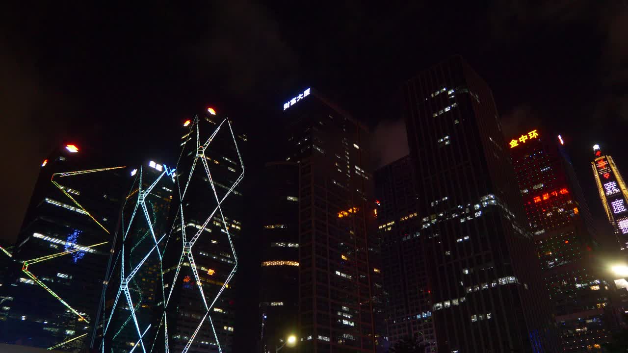 iluminación nocturna ciudad de shenzen centro de la ciudad rascacielos panorama 4k china