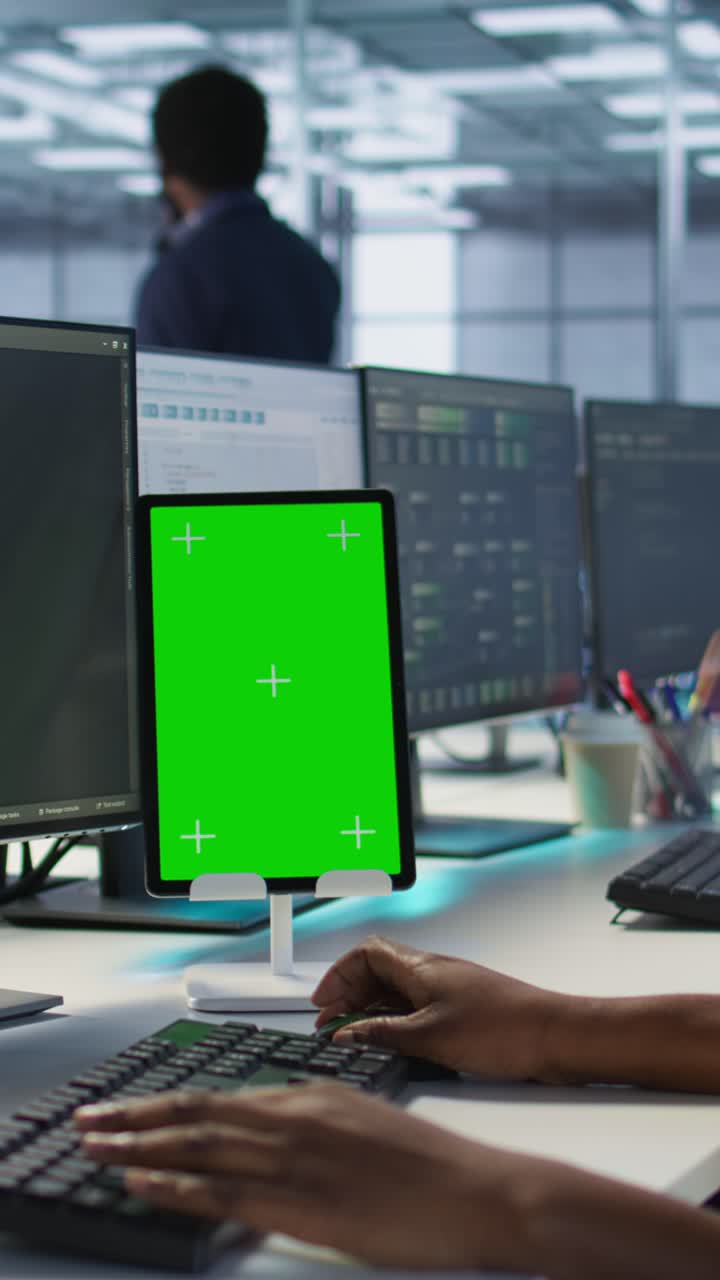 Vertical video Programmers using isolated screen tablet in server room