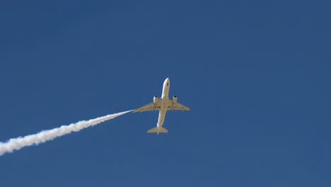 airplane in flight with contrails