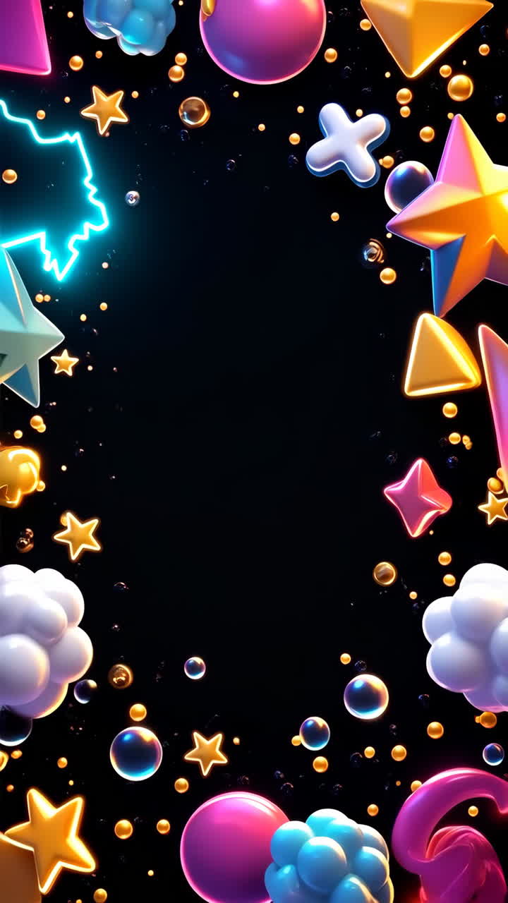 Vibrant 3D Abstract Shapes on Black Background