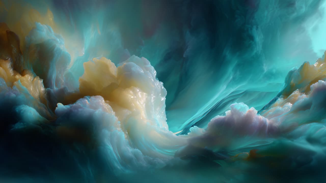 Awan Berputar Megah dalam Warna-Warna Cerah: Tampilan Dinamis Keindahan Ethereal, Menangkap Esensi Gerakan Fluida dan Keindahan Atmosfer