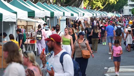 brisbane's collective markets in south brisbane on the weekend, premier recreational and cultural destination with market stalls run along little stanley street, time-lapse shot.
