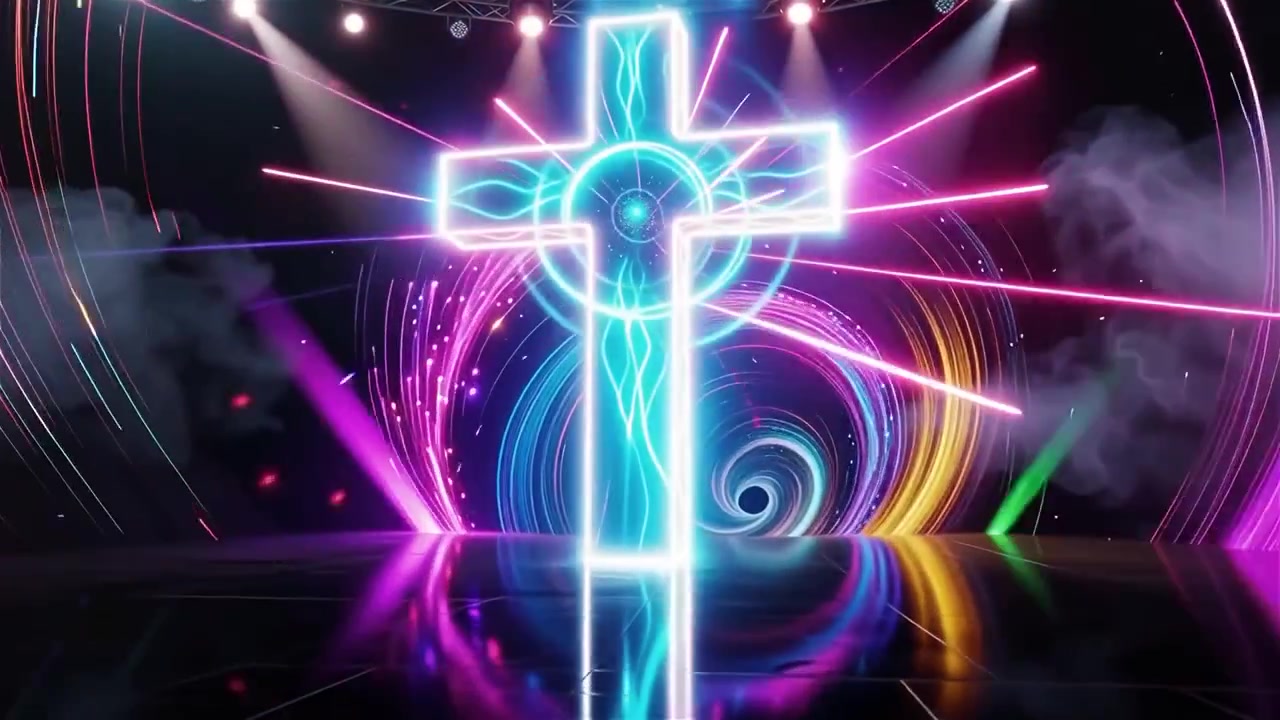 Croce Cristiana Luce Celestiale Sfondo per il Culto.