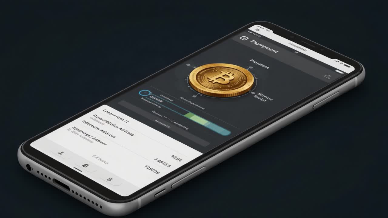 Exploring Digital Currency Transactions: A Close-Up View of a Bitcoin Payment Interface on a Smartphone, Showcasing User Interaction and Financial Data Visualization