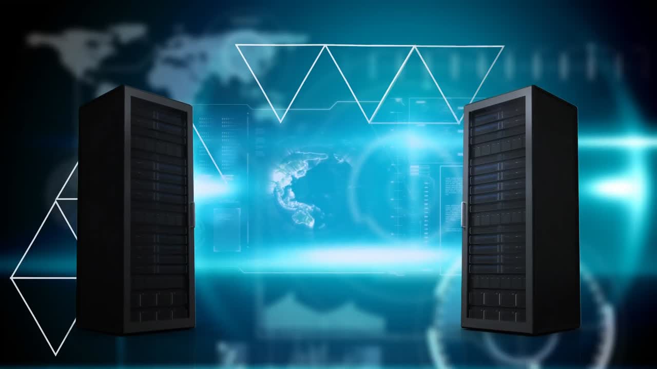 dos cajas de servidor y un globo giratorio contra el procesamiento de datos