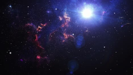 estrella brillante entre las nebulosas en el espacio