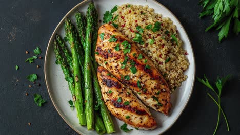 gegrilde kippenborst met asperges en quinoa