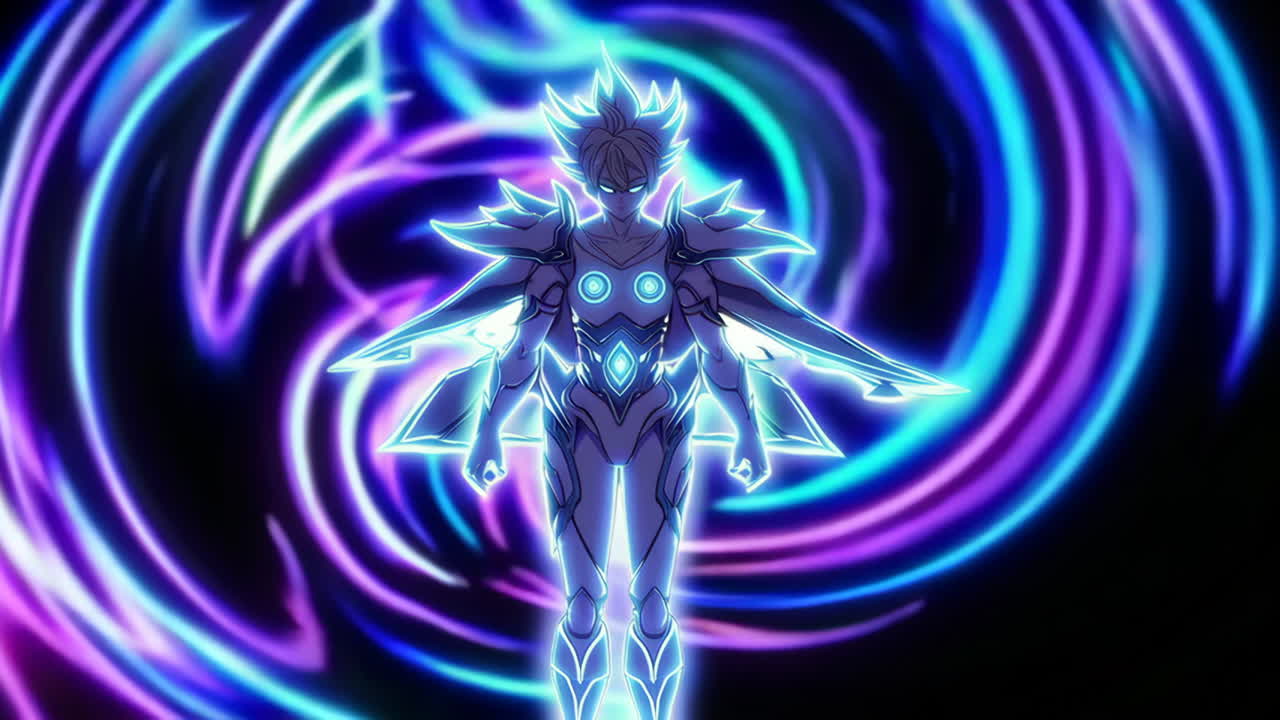 Anime Character with Glowing Aura and Armour