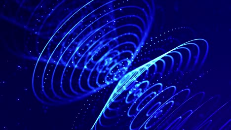 4k bucle de partículas de ciencia ficción de fondo de microworld o espacio con bokeh y efectos de luz. las partículas azules brillantes forman líneas, superficies, estructuras redondas complejas en movimiento suave.