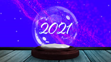 animación de 2021 en globo de nieve con estrella fugaz y nieve cayendo