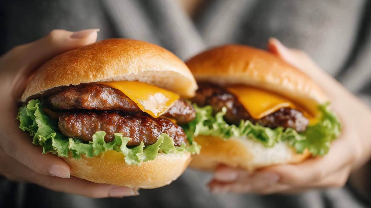 Indulge in Flavor: Two Juicy Cheeseburgers with Fresh Lettuce and Savory Patties for a Satisfying Meal Experience