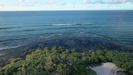 vista aérea de una pequeña isla exótica y deshabitada y un mar tropical