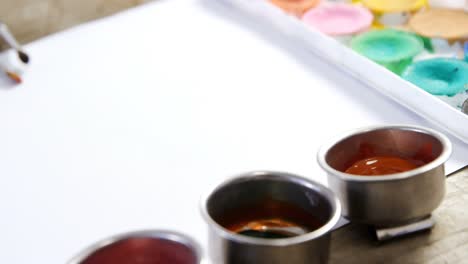 watercolor paint and paintbrushes with canvas