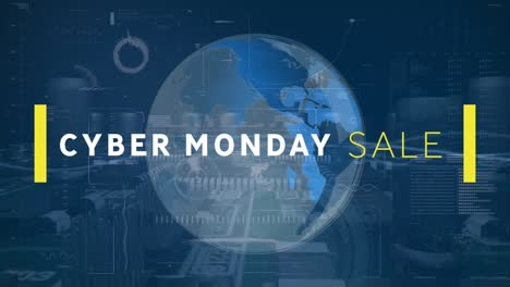 Animation-of-cyber-monday-sale-text-and-globe-over-computing-board