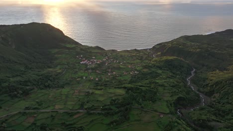 Amazing sunset at Faj&atilde;zinha village Azores islands, Flores, Portugal