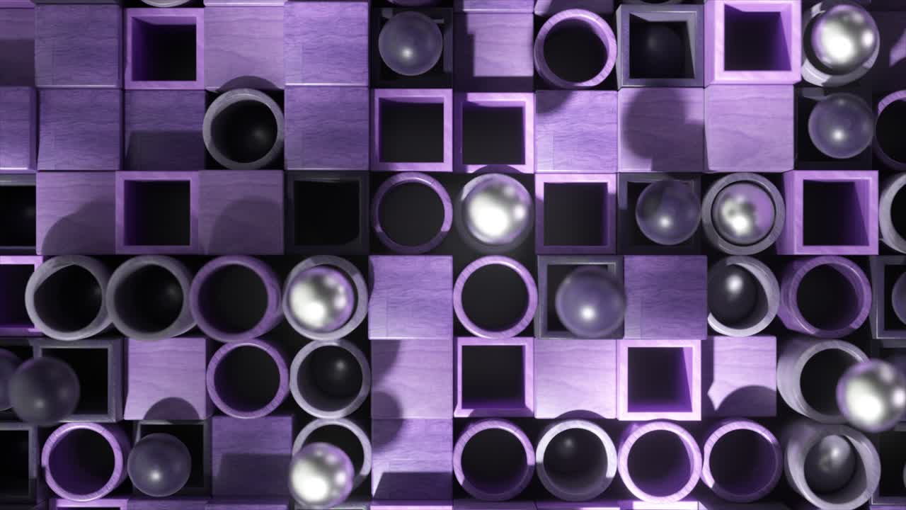 patrón geométrico 3d abstracto con formas y esferas púrpuras