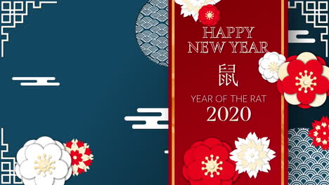 chinese new year animation with white letters on a banner