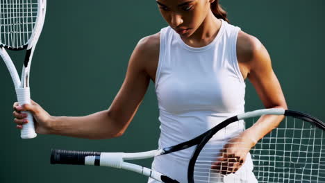 female tennis player with rackets on court