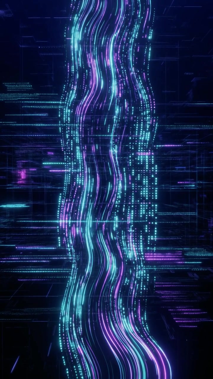Abstract Digital Data Stream with Glowing Neon Light Waves