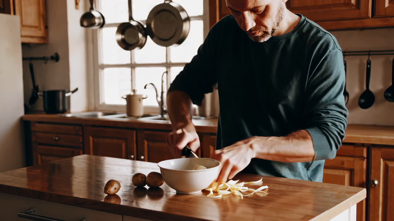 Man preparing potatoes in a kitchen